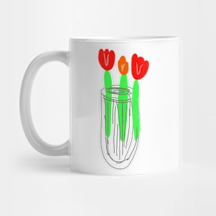 Red orange tulips flower pot vase art design Mug